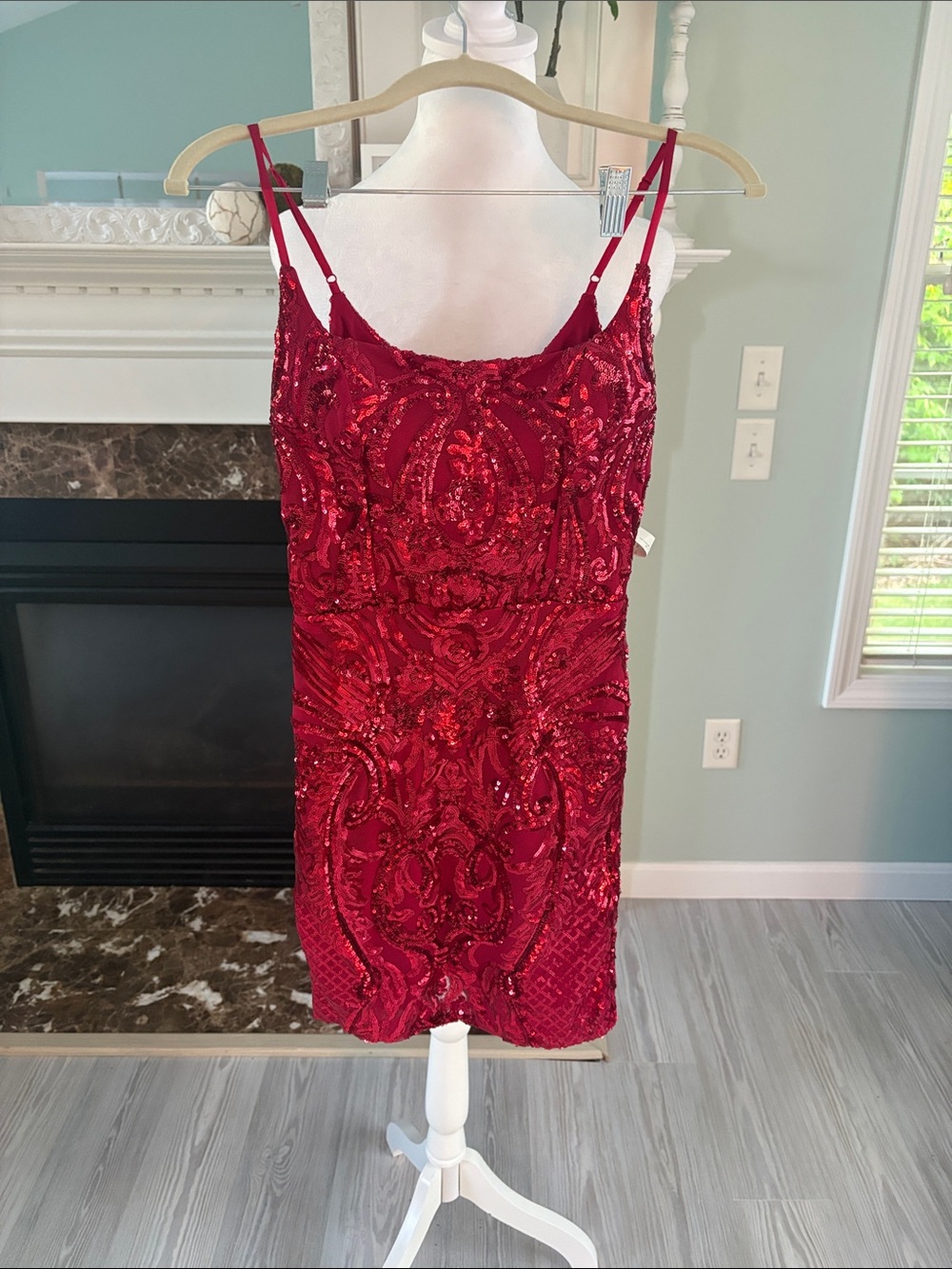 Windsor Red Sequin Spaghetti-Strap Mini Dress